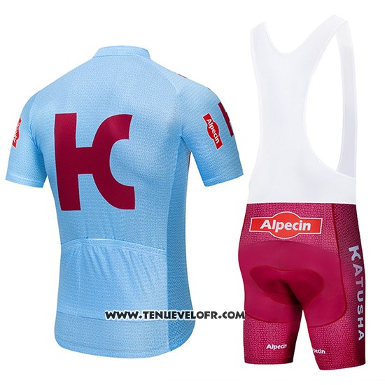 2019 Maillot Ciclismo Katusha Alpecin Bleu Rouge Manches Courtes et Cuissard